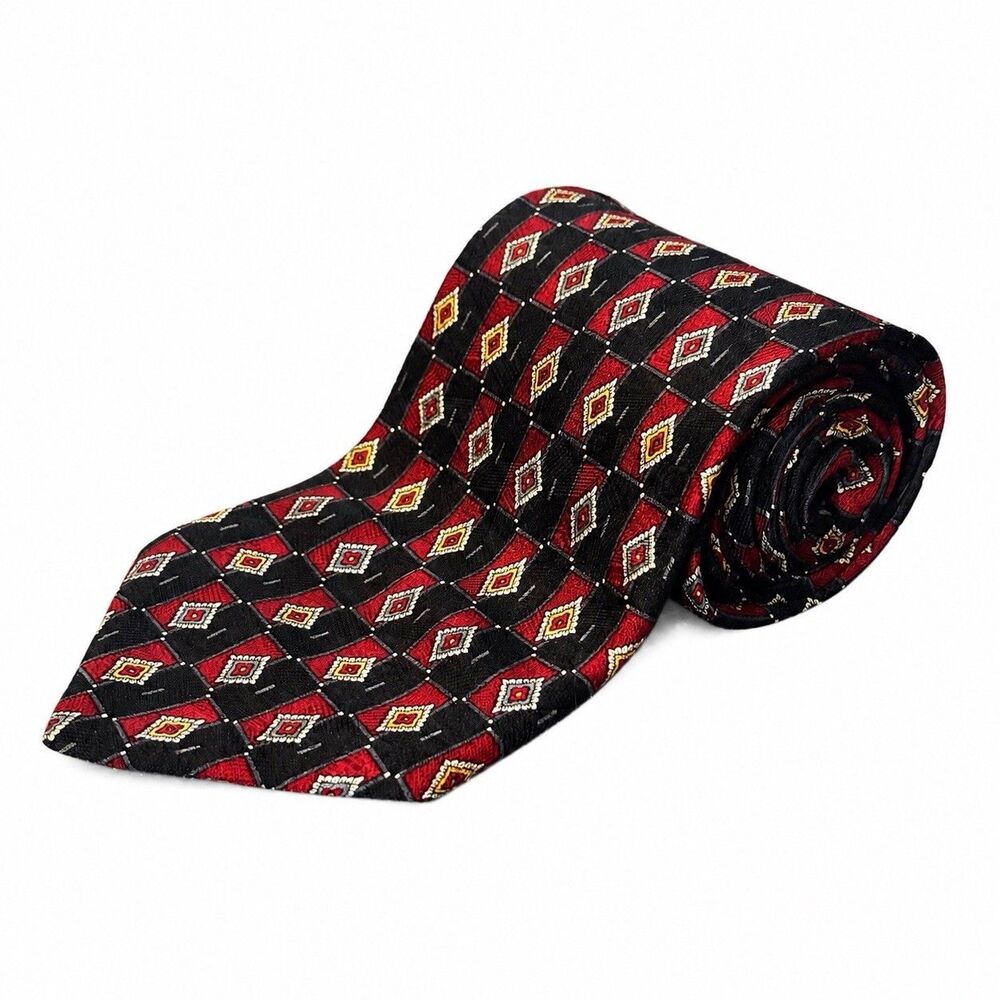 Vintage Pierre Balmain Couture Silk Tie Red Black Geometric Made USA 4”